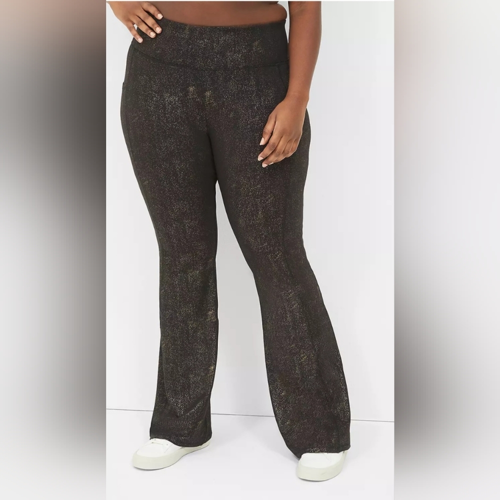 LIVI High-Rise Wicking Flare Legging With Foil Shimmer, Lane Bryant